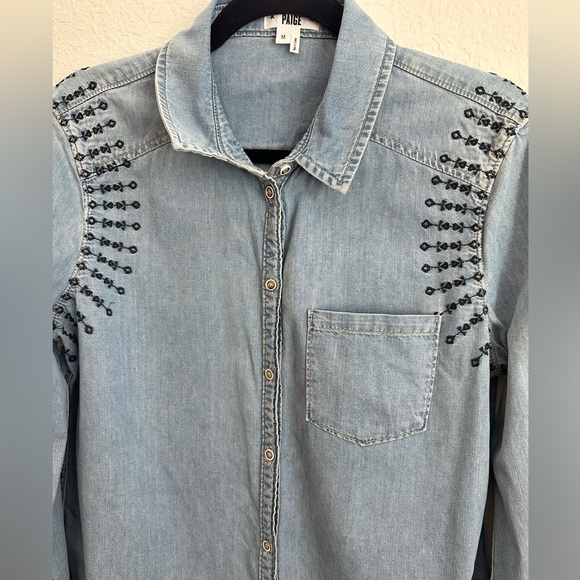 Paige Embroidered Denim Shirt Size Medium - Picture 7 of 7
